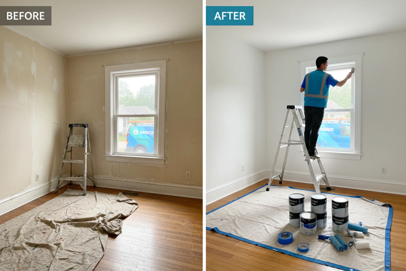 Interior painting Richmond KY rental property bedroom being painted by professional contractor